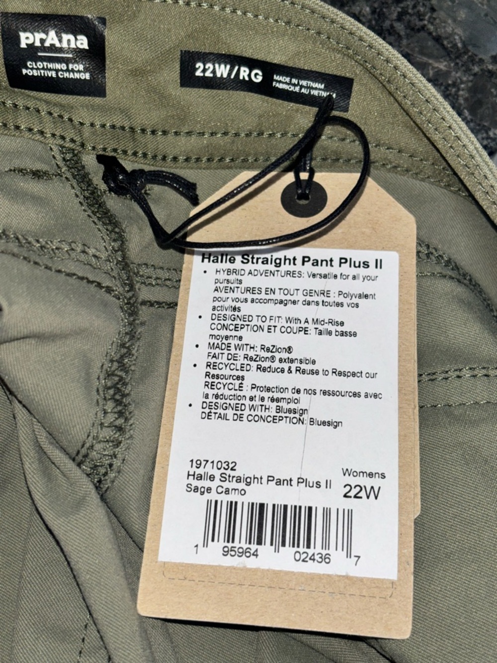 NWT prAna Sage Camo Halle Straight Pant Plus II Size 22W Active Outdoors Casual - Picture 10 of 12